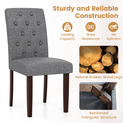 Button Tufted Fabric Wooden Dining Chair Set Of 2, Gray Dining Chairs at Gallery Canada