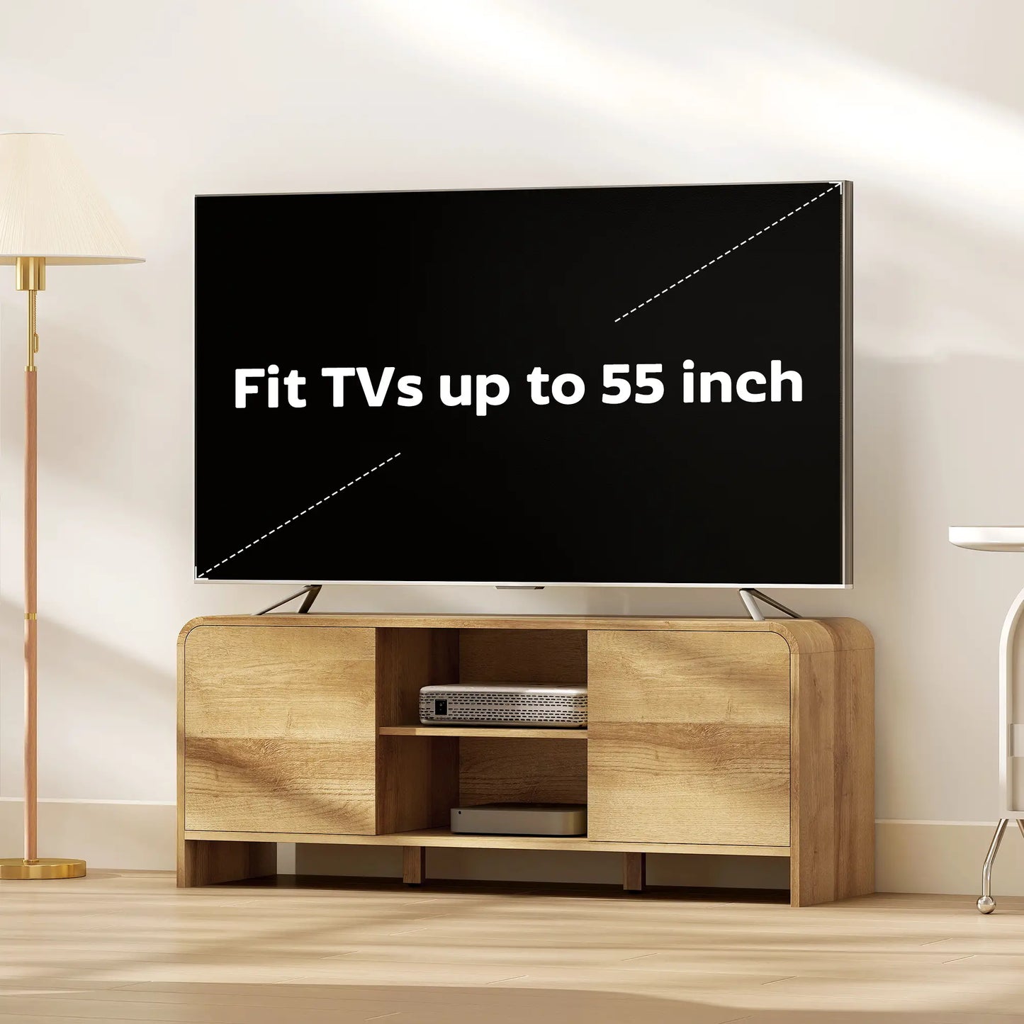 TV Stand For 55 Inch TV, Natural Wood Entertainment Center With 2 Cabinets TV Stands at Gallery Canada