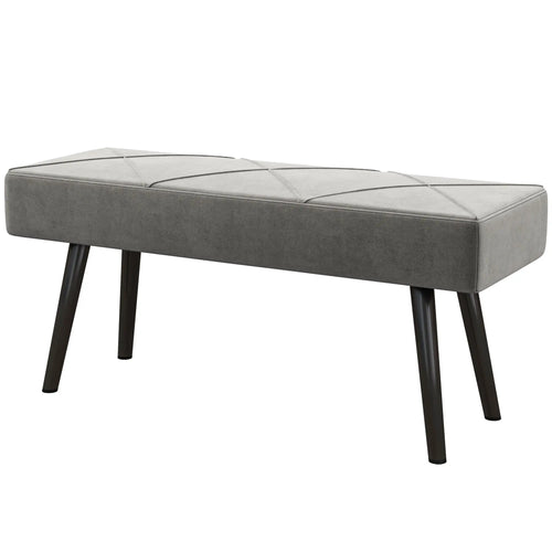 39 Inches Upholstered Bed Bench, Modern Steel Legs, Grey