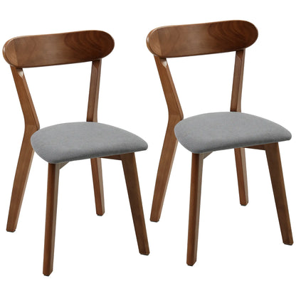 Upholstered Linen-Look Dining Chairs, Rubberwood Legs, Set of 2, Grey & Brown