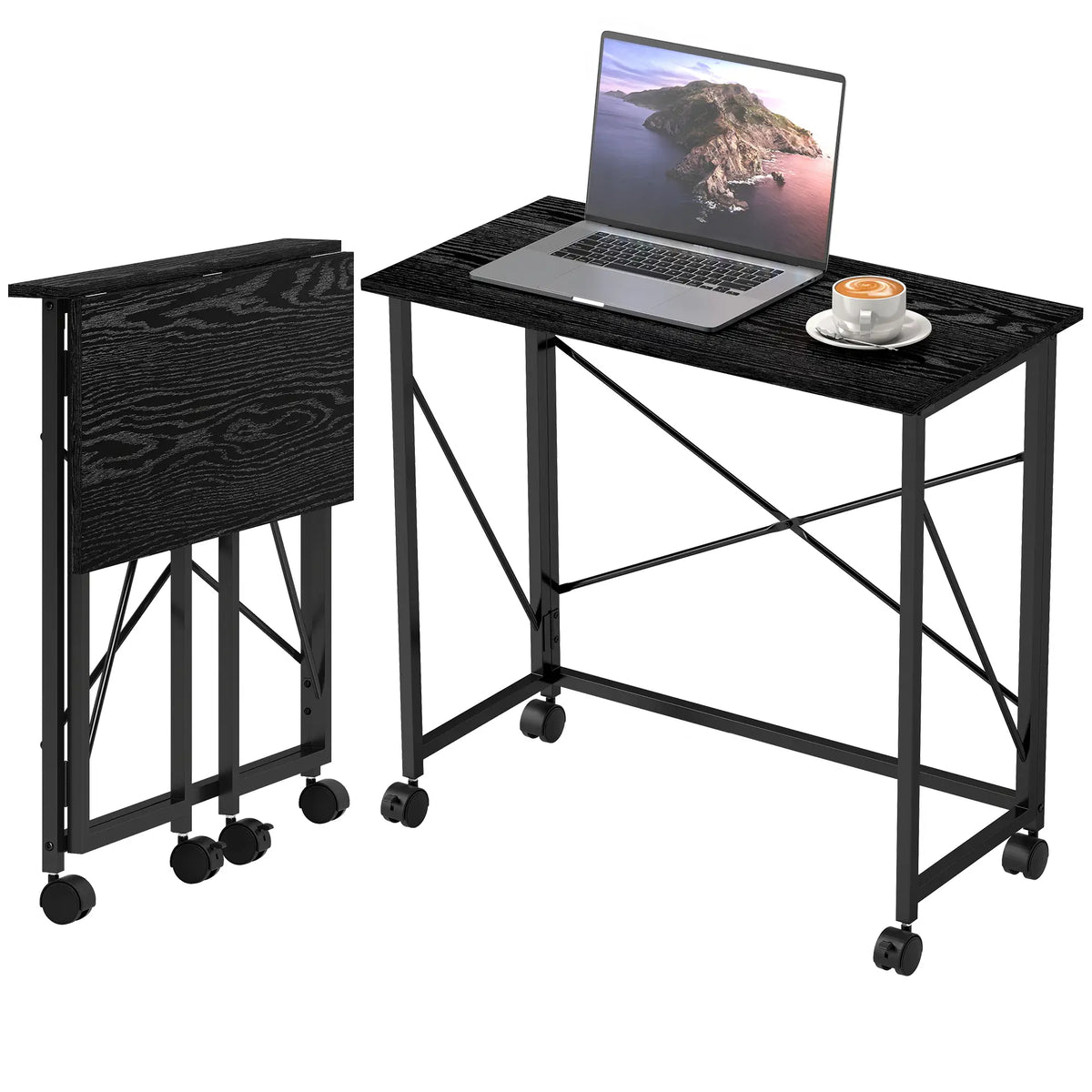 31.5" Folding Desk With Wheels, Black Wood Effect, Black Writing Desks Options at Gallery Canada