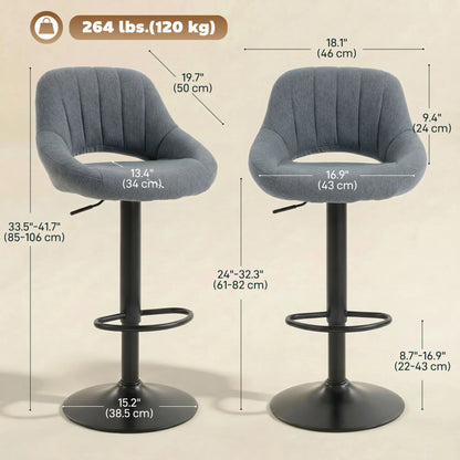 Linen Upholstered Counter Swivel Bar Stools Set of 2, Round Metal Base Bar Stools at Gallery Canada