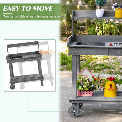 36 In Wooden Potting Bench With Sink, Drawer & Storage, Gray Potting Benches & Tables at Gallery Canada