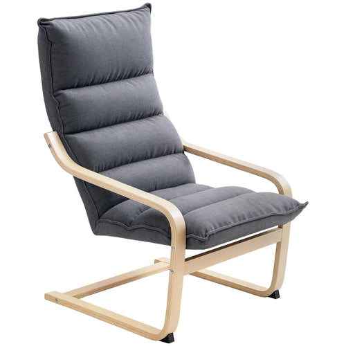 Birch Wood Fabric Modern Armchair, Accent Chair, Grey