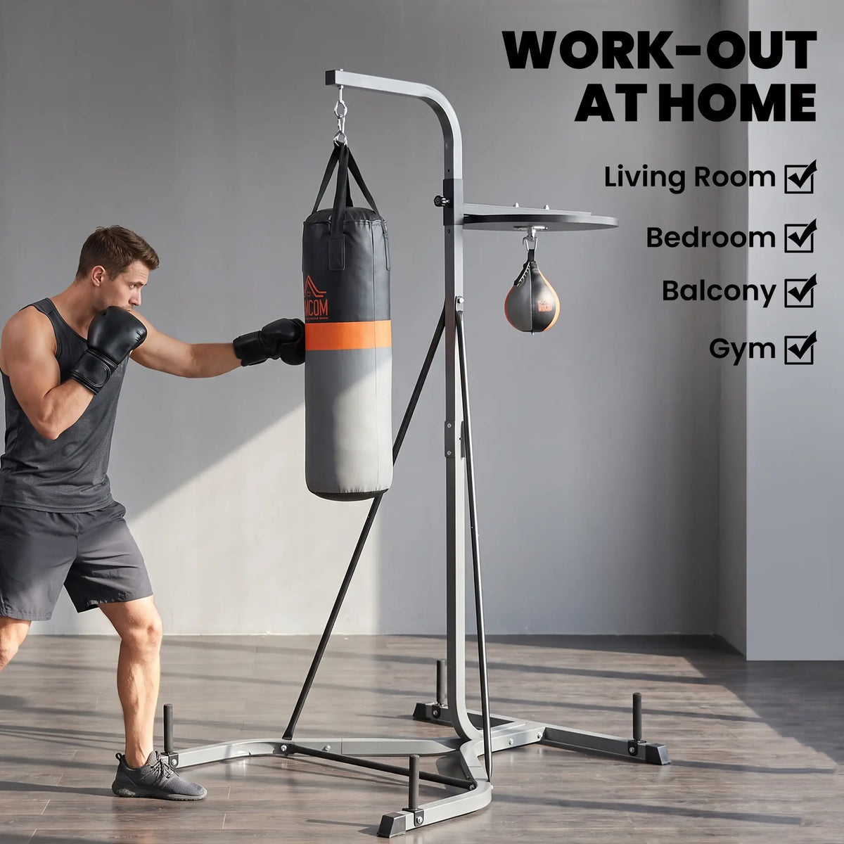 Punching Bag Stand, Speed Ball Holder, 45.25"L x 61.75"W x 87"H, 220lb Load Punching Bag Hangers at Gallery Canada