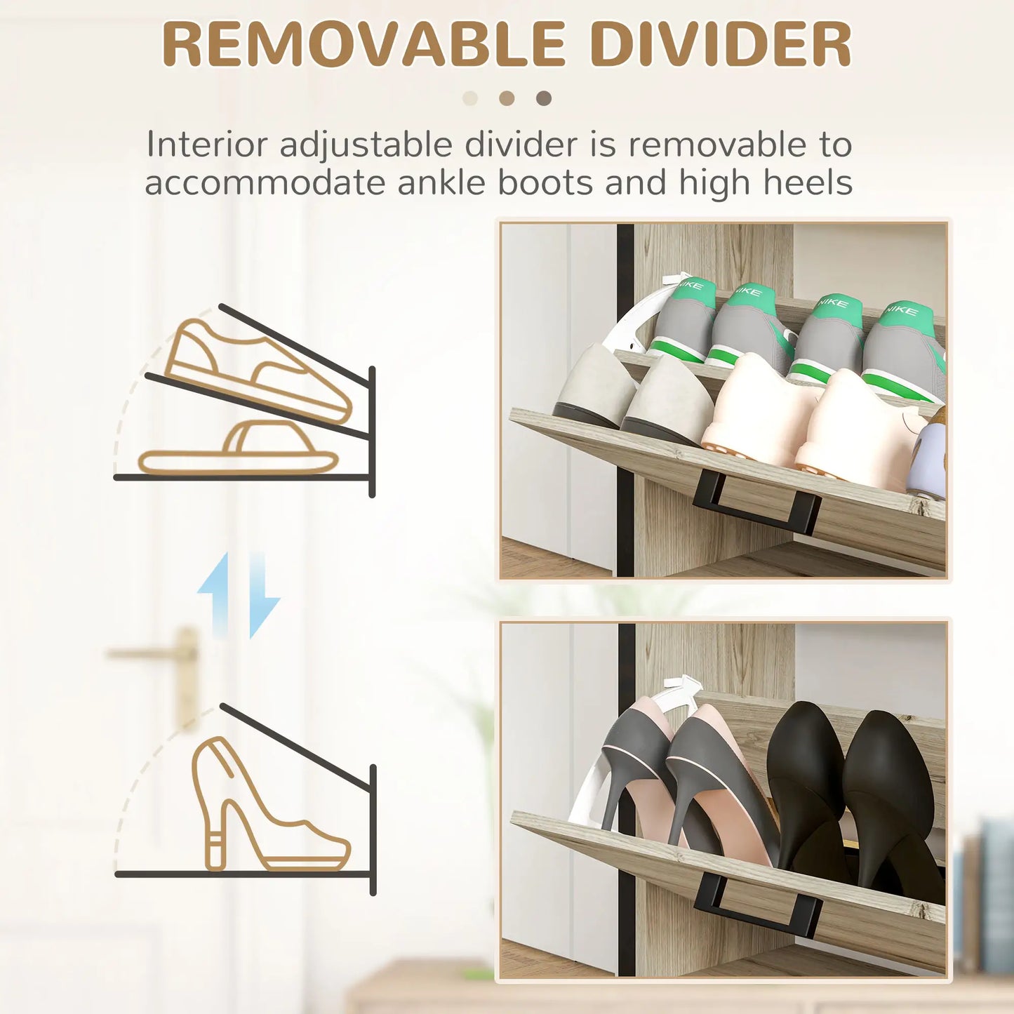 Shoe Cabinet, 3 Flip Drawer, Narrow for 15 Pairs, Walnut Shoe Storage Cabinets & Racks at Gallery Canada