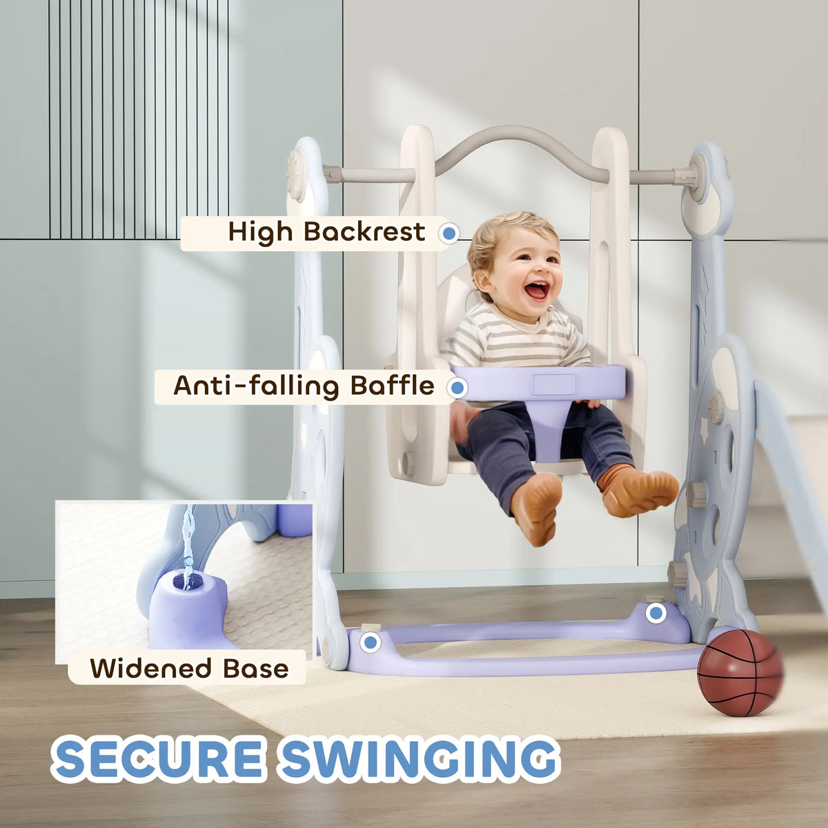 4-in-1 Slide Swing Set, Basketball Hoop, Climber, Ages 1.5-4, Rocket Themed, Light Blue Gym Sets & Swings at Gallery Canada