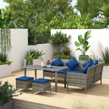 5-Piece Wicker Patio Set, Dining Table, Ottomans, Navy Blue Patio Furniture Sets at Gallery Canada