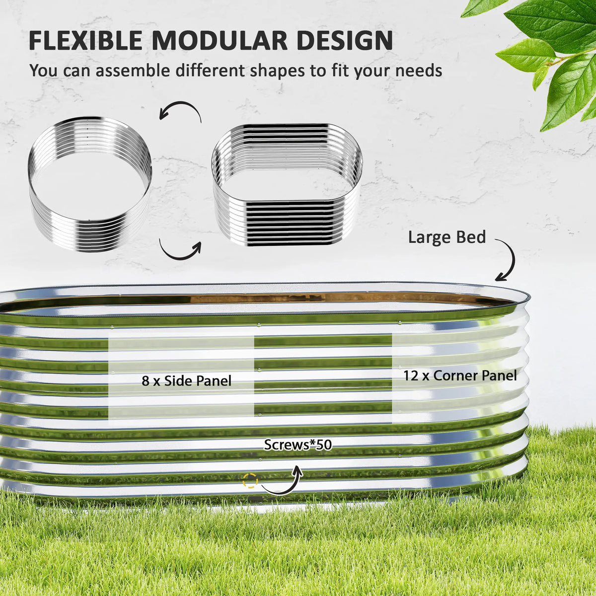 5 x 2.5 x 2ft Galvanized Raised Garden Bed, Oval Planter Box, Silver