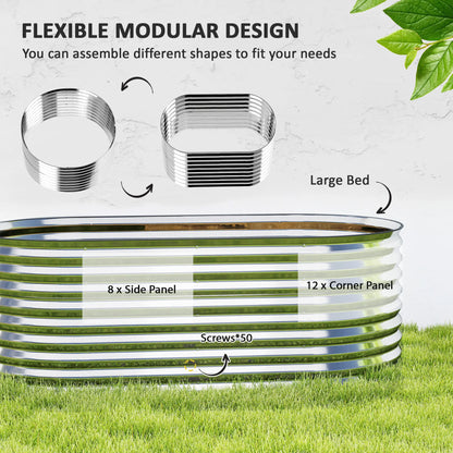 5 x 2.5 x 2ft Galvanized Raised Garden Bed, Oval Planter Box, Silver