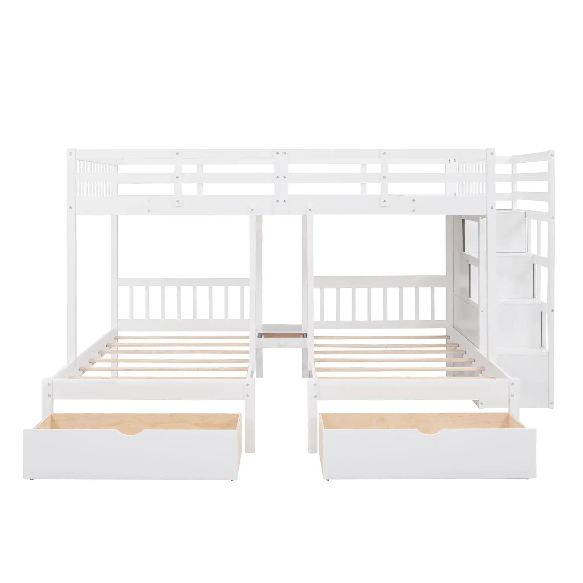 Twin Triple Bunk Bed with Storage Drawers, Pine Wood Frame, 115