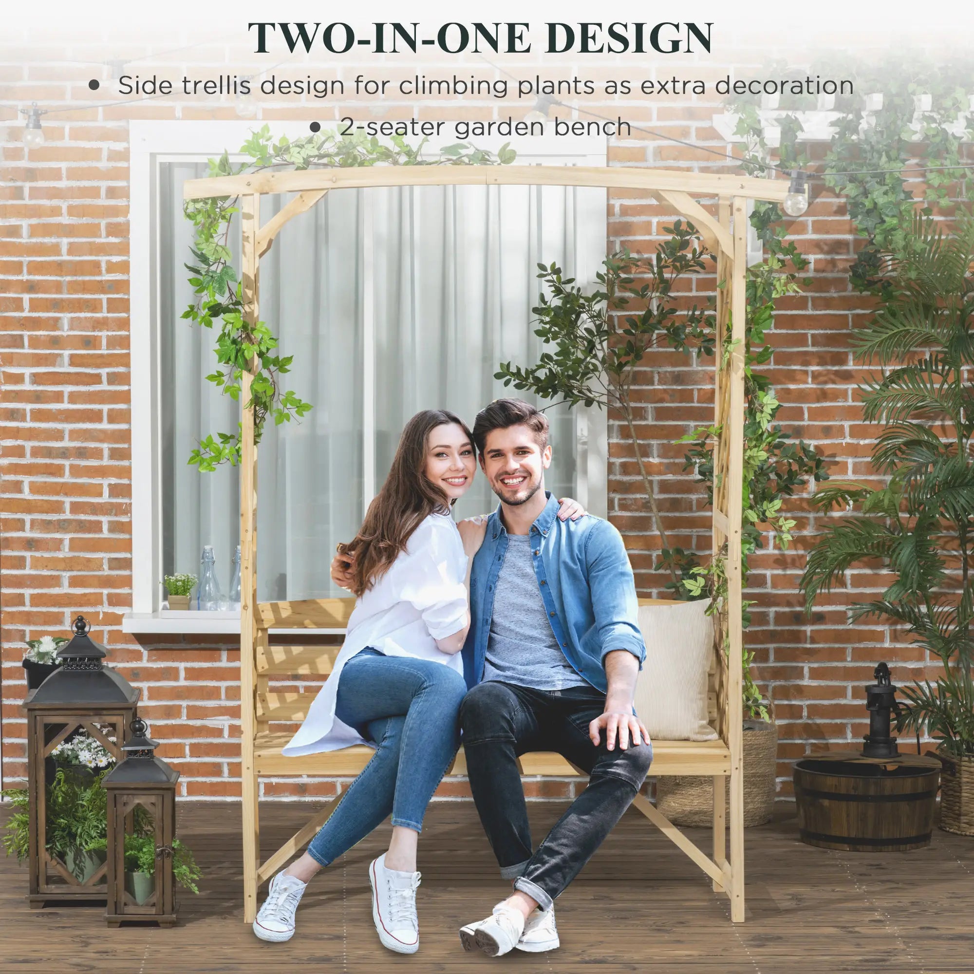 Wooden Garden Arch with Bench, Arbor Trellis for Climbing Plants, Natural Outdoor Benches at Gallery Canada