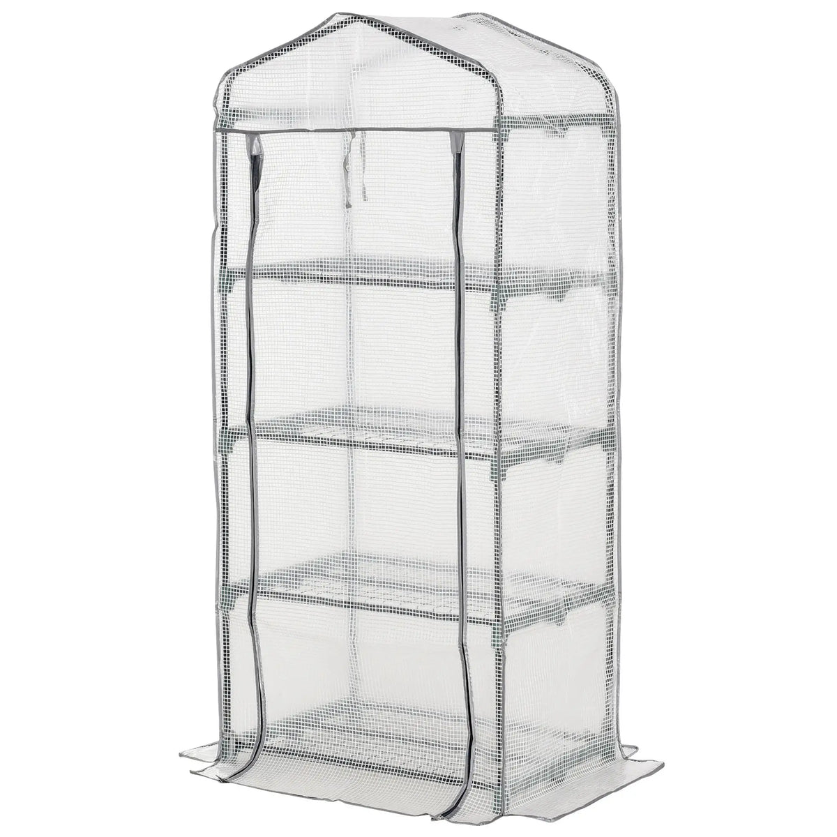 Portable Greenhouse With 4 Tier Shelves, Steel Frame, PE Cover, 28" x 20" x 63", White Portable Greenhouses Dark Green, White at Gallery Canada