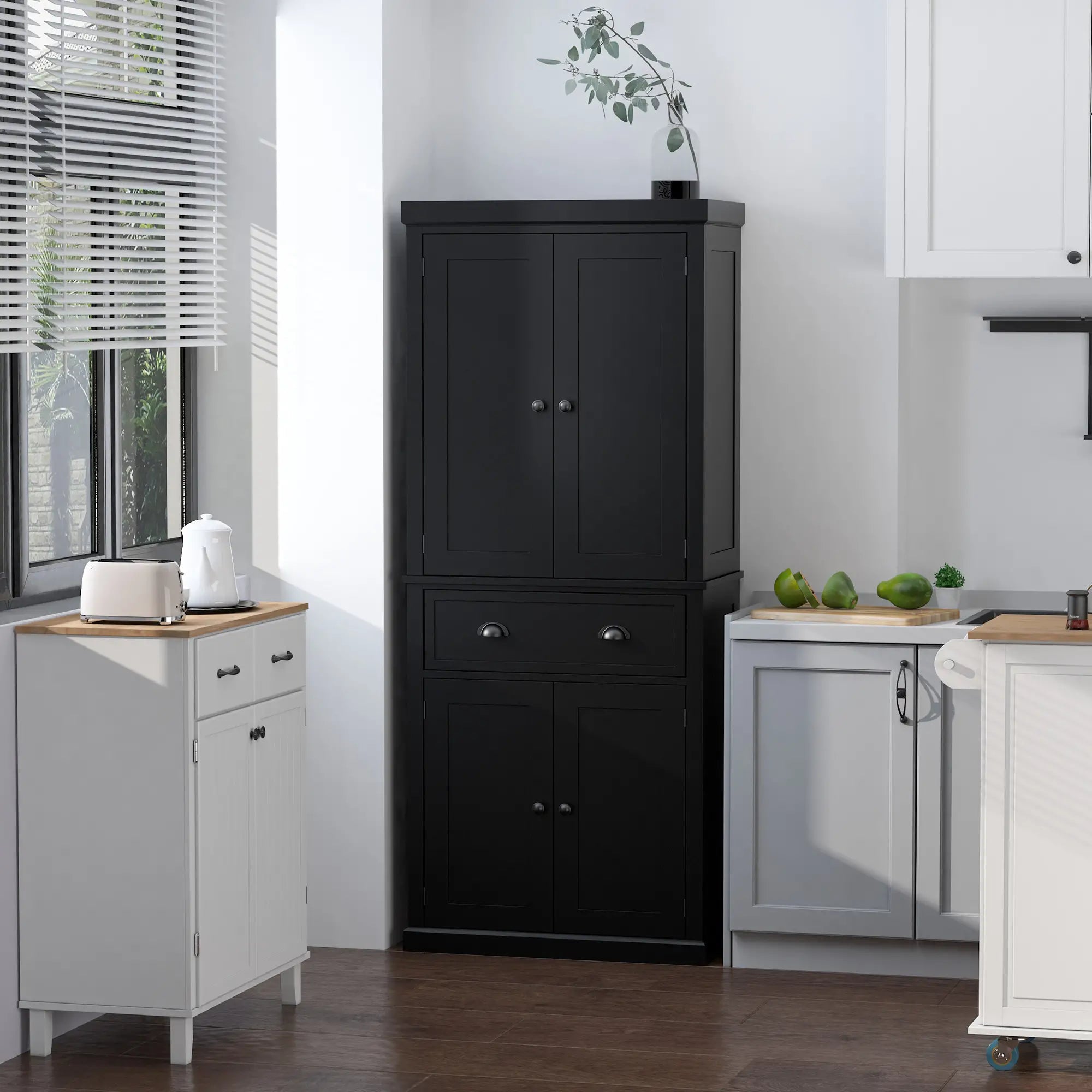 Standing Kitchen Cabinet, 2 Drawers, MDF Board, Black Kitchen Pantry Cabinets at Gallery Canada