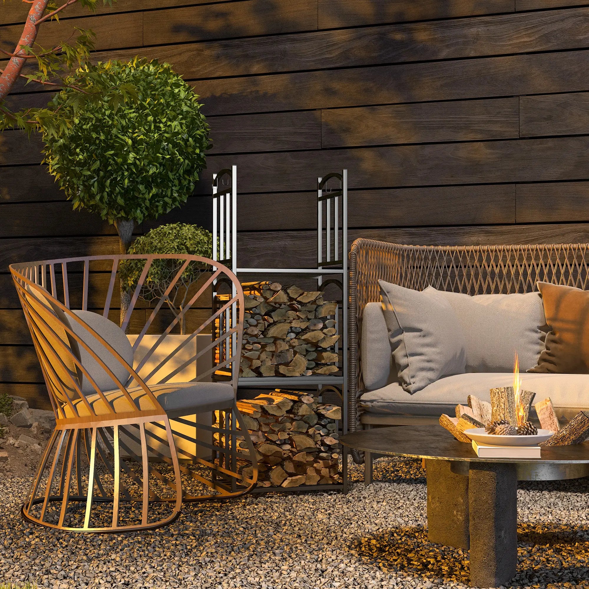 3-Tier Firewood Rack, Heavy Duty Wood Storage, Black Firewood Racks at Gallery Canada