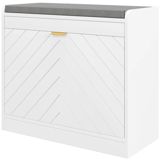 Shoe Storage Bench with Flip Drawer, Vent, Seat, Holds 5 Pairs Shoe Storage Cabinets & Racks White at Gallery Canada