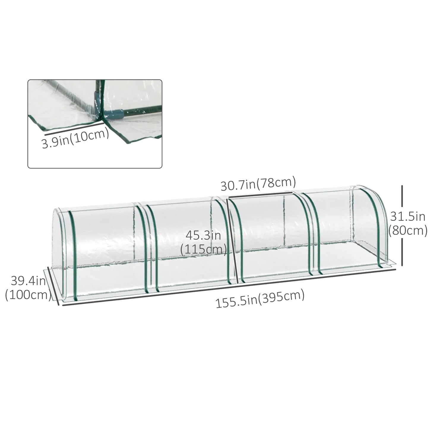 13' x 3' x 2.5' Mini Tunnel Greenhouse, 4 Zipped Doors, Clear Mini Greenhouses at Gallery Canada