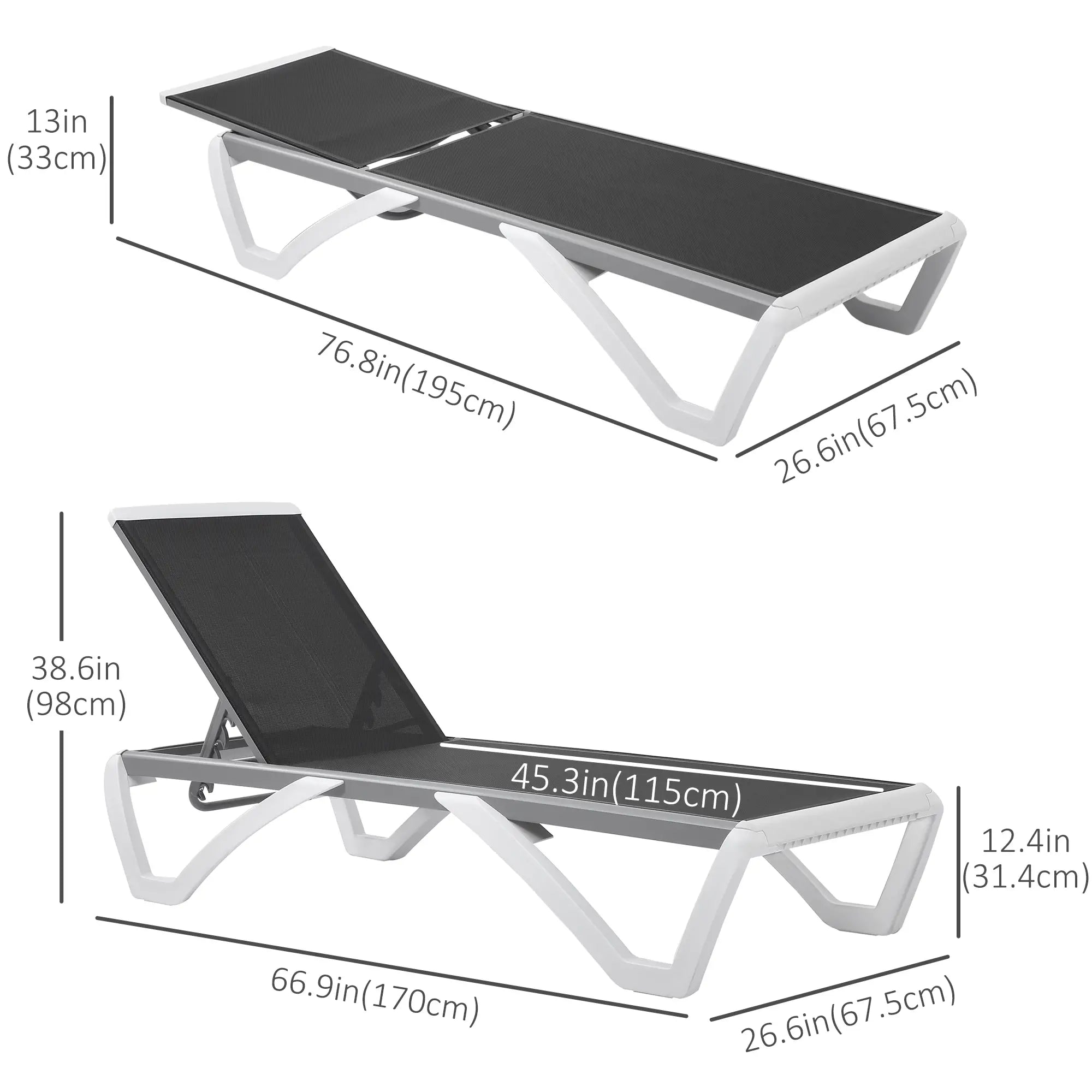 Outdoor Chaise Lounge Chair, Adjustable Back, Wheels, Mesh Fabric, Black Lounger Chairs at Gallery Canada