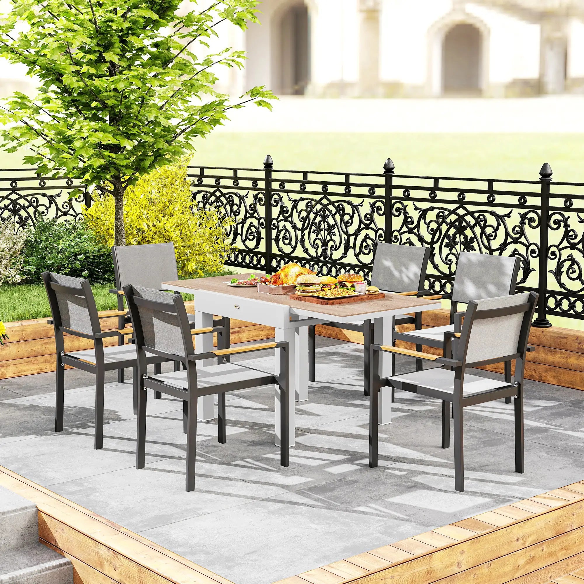 Extendable Patio Dining Table, Aluminum Frame, Faux Wood Top, Natural Wood Patio Dining Tables at Gallery Canada