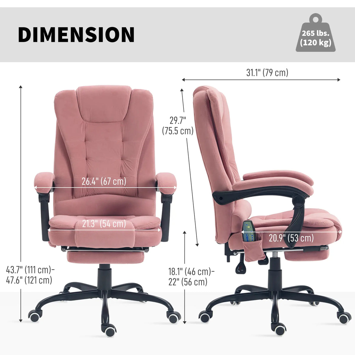 7-Point Vibrating Massage Chair, Reclining with Footrest, Pink Massage Chairs at Gallery Canada