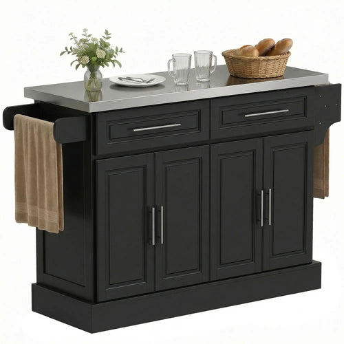 Rolling Kitchen Island with Storage, Stainless Steel Top, Drawers, Cabinets