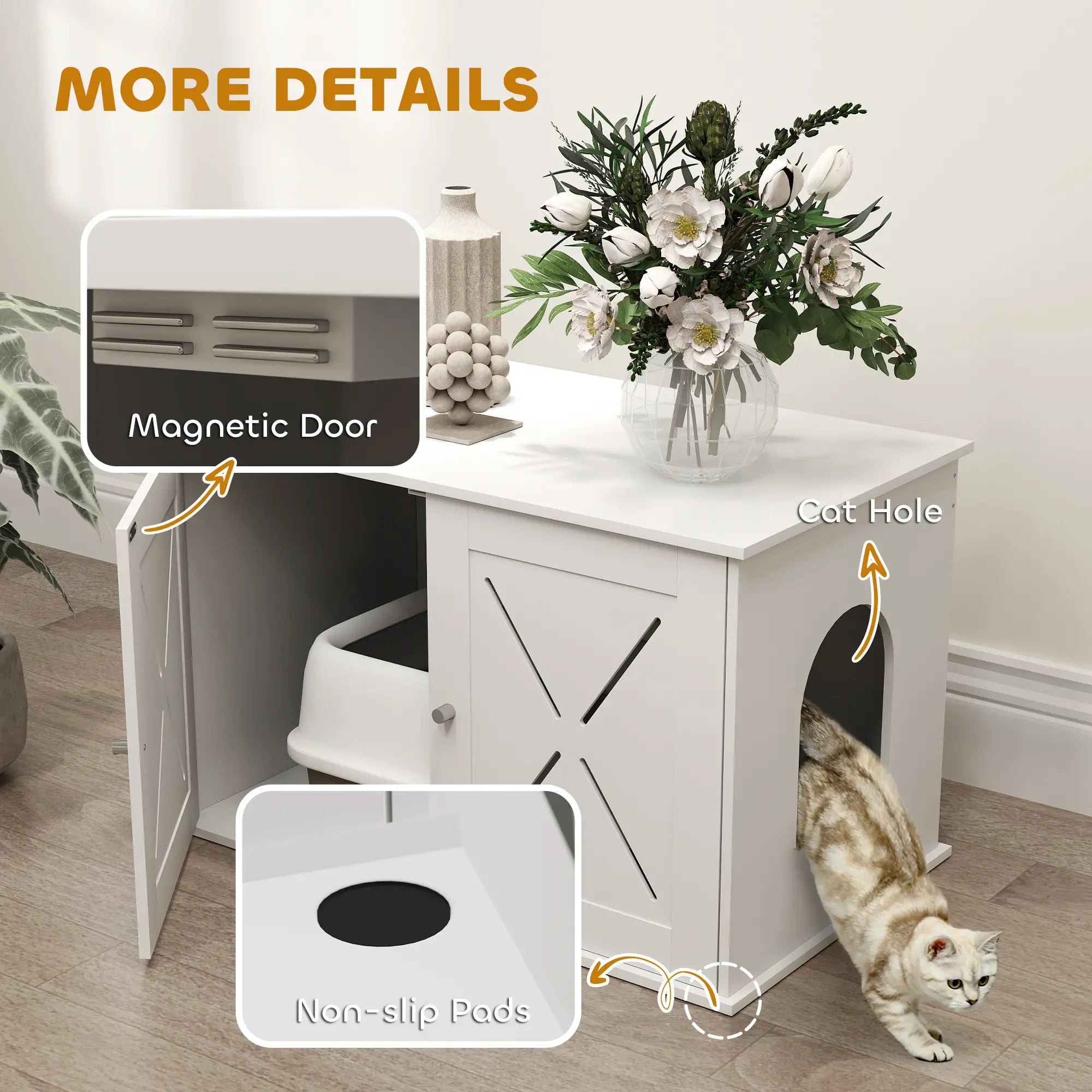 Hidden Cat Litter Box Enclosure, Double Doors, Hole, 31.5