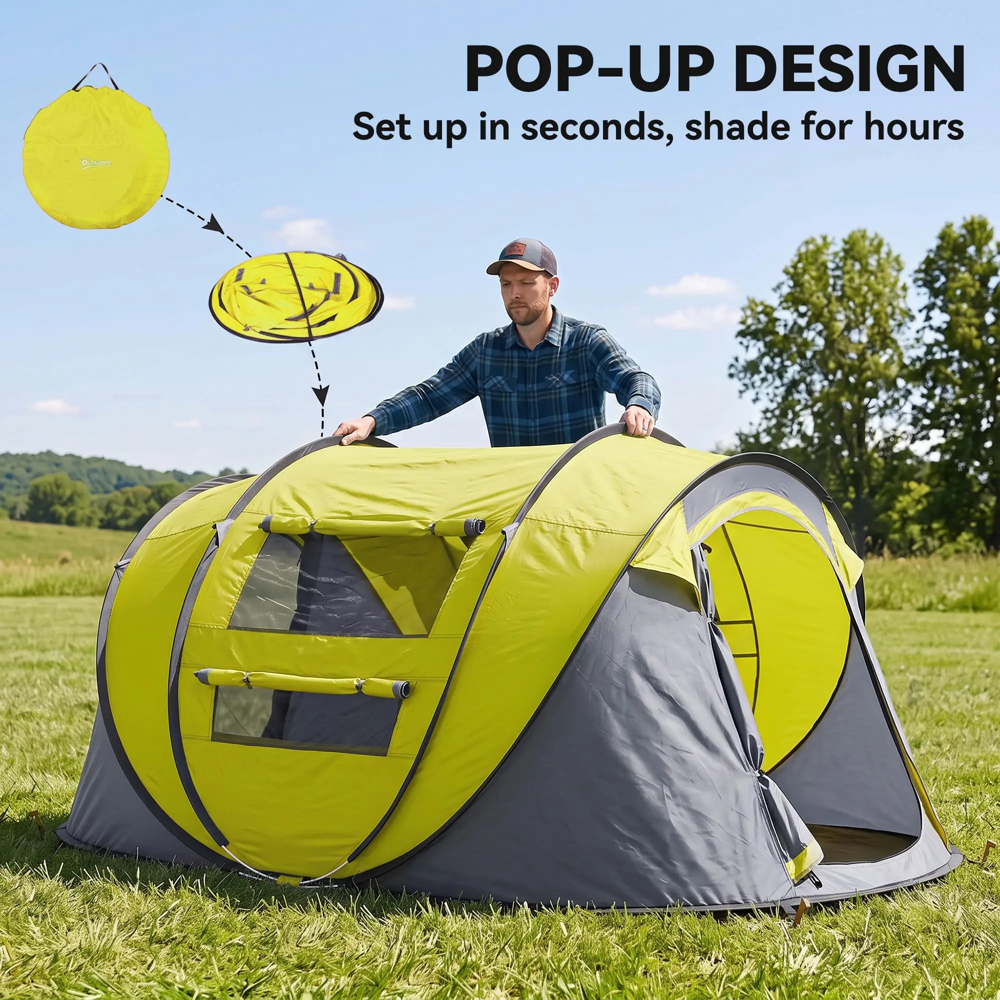 4 Person Camping Tent, Automatic Setup, Yellow Camping Tents at Gallery Canada