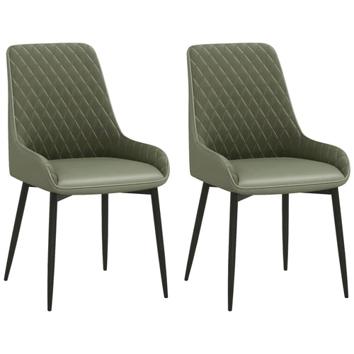Modern Dining Chairs Set of 2, PU Leather, Metal Legs, Green