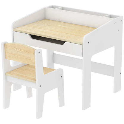 Kids Table and Chair Set, Study Desk with Shelf, White, White Kids Table Sets Multi Colour at Gallery Canada