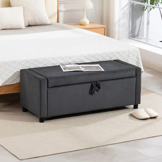 Upholstered Corduroy Storage Ottoman, Dark Grey Storage Ottomans & Benches Dark Grey at Gallery Canada