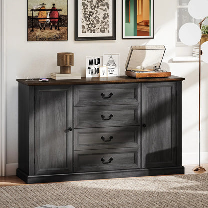 Farmhouse Sideboard with Charging Station, 58" Buffet Cabinet, Black Storage Cabinets at Gallery Canada