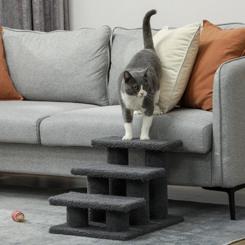 3 Tier Pet Stairs, Dog Cat Step, Scratch Post Furniture, Dark Grey