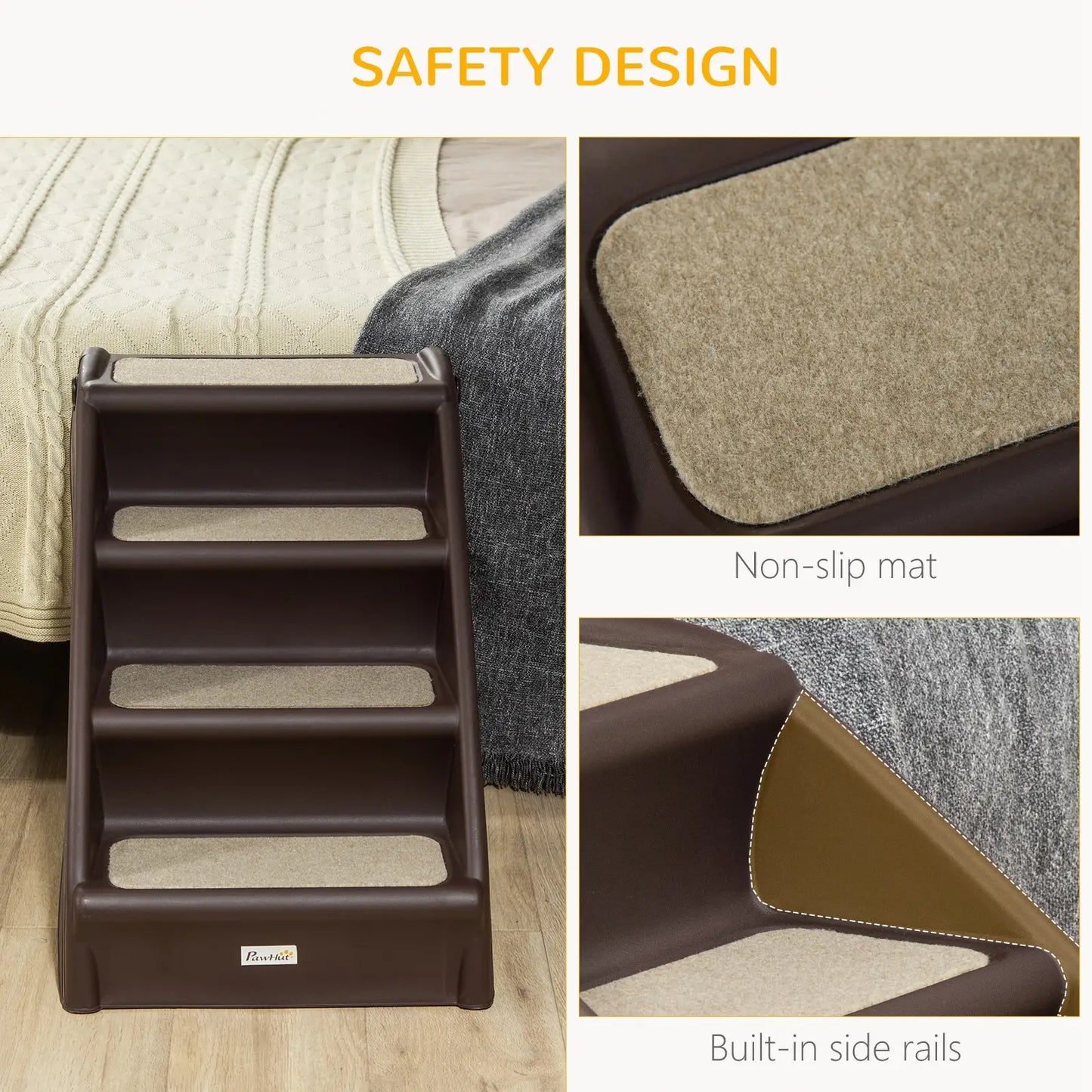 4-Level Portable Pet Stairs, Foldable Dog Ramp, Lightweight Cat Steps, Nonslip Mats, Dark Brown Dog Stairs at Gallery Canada
