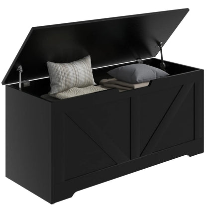 39.4 Inches Storage Chest, Wooden Box with Safety Hinges, Wood Grain, Black Storage Cabinets at Gallery Canada