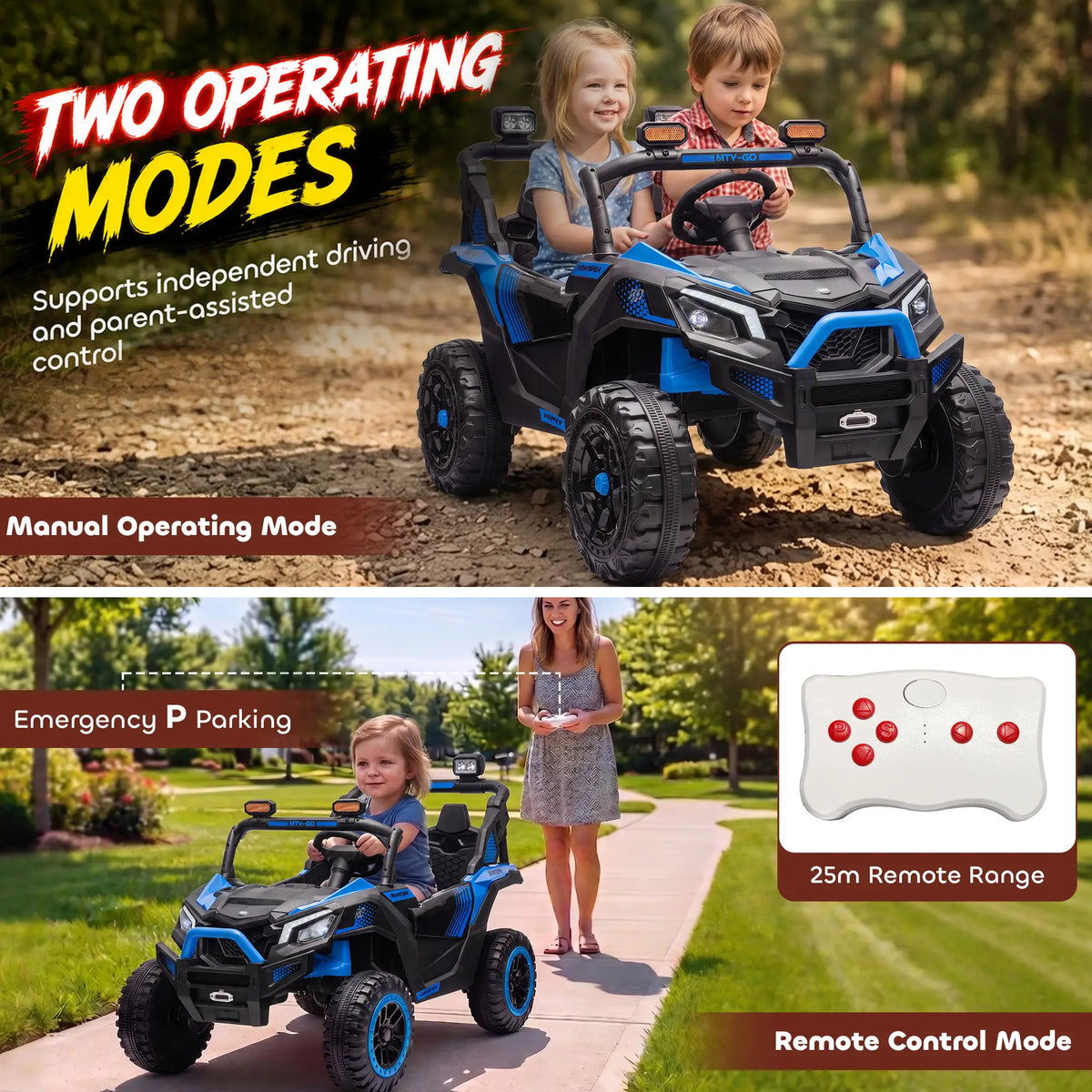 24V 2 Seater Ride On Truck, Remote, Dual Motors, Blue Electric Toy Cars at Gallery Canada