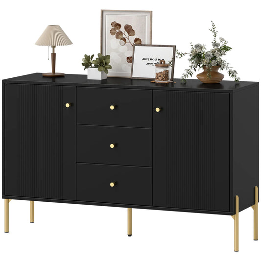 Buffet Cabinet, Modern Sideboard with 3 Drawers and 2 Shelves, Black Storage Cabinets Black, Gold at Gallery Canada