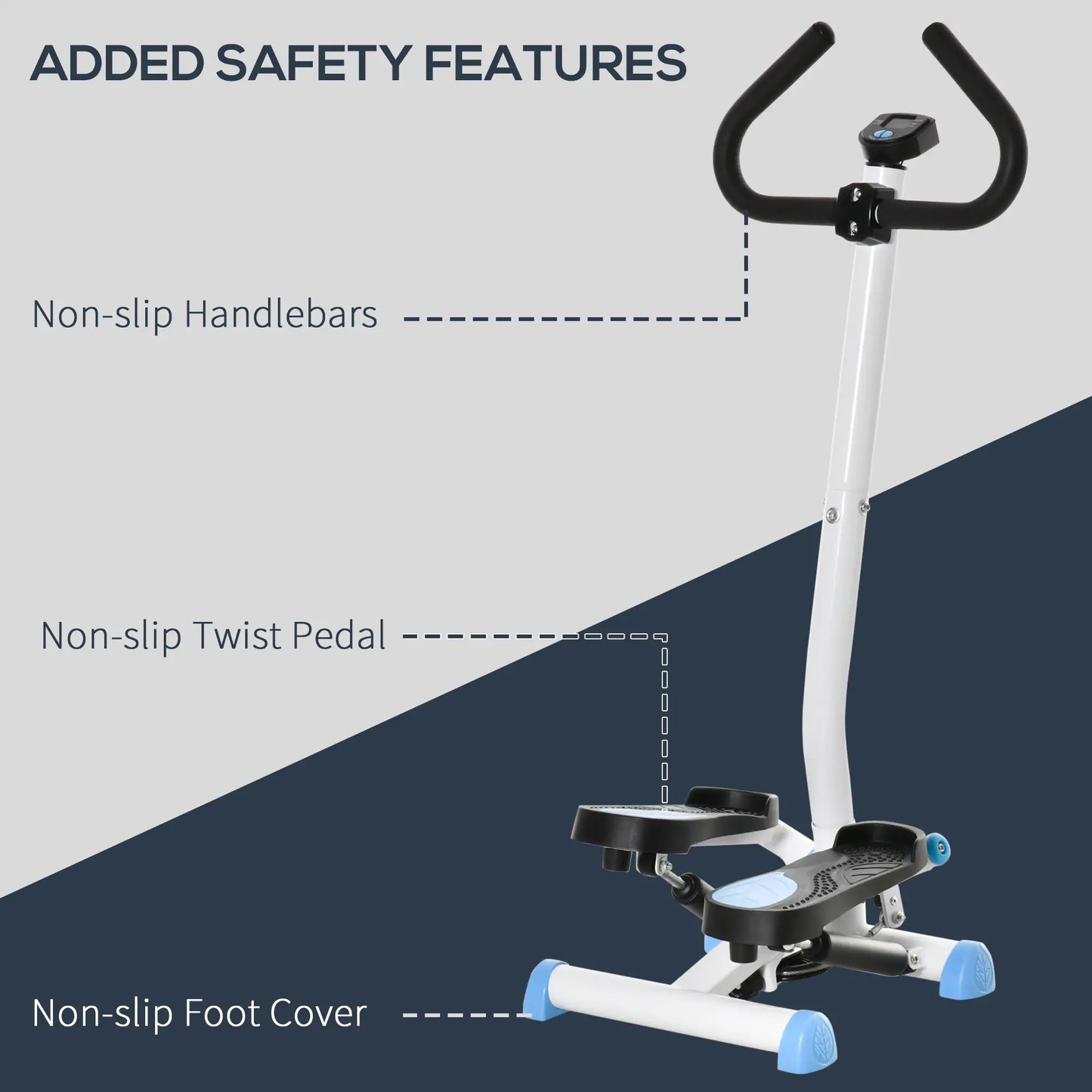 Twist Stepper, Adjustable Resistance, LCD Screen, White & Blue Exercise & Stationary Bikes at Gallery Canada