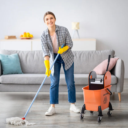 6.9 Gal/26L Mop Bucket With Wringer, Wheels, Handle, Orange Household Supplies at Gallery Canada