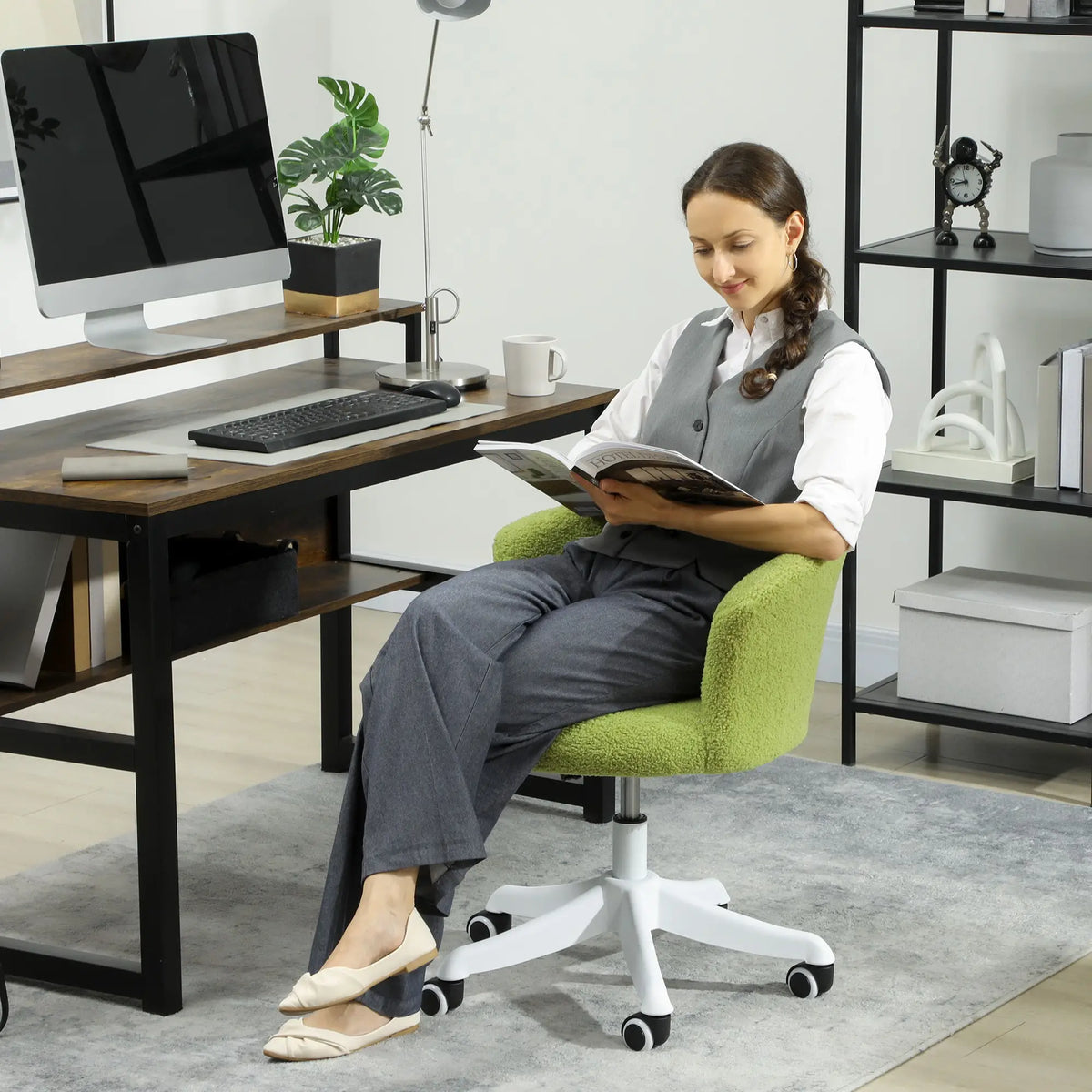 Armless Office Chair, Adjustable Height, Swivel Wheels, Mid Back, Light Green Task Chairs at Gallery Canada