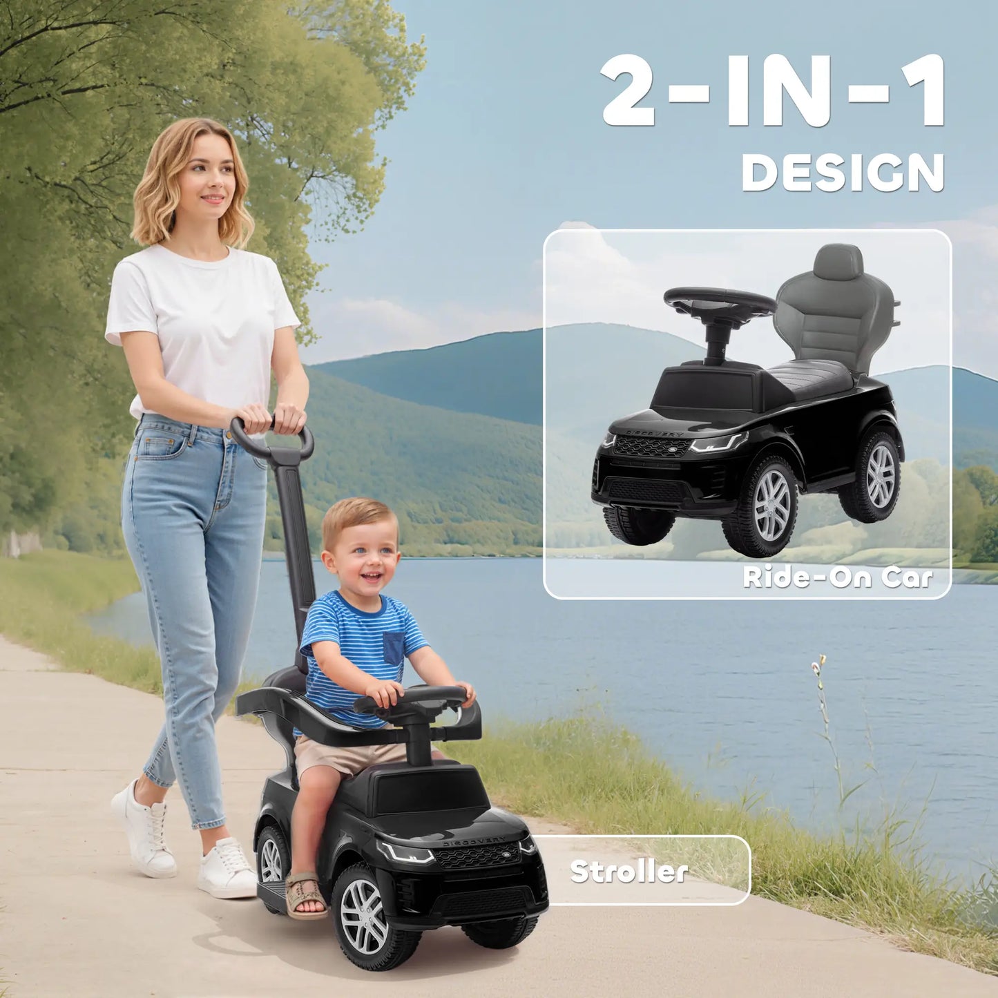Land Rover Discovery 2-in-1 Ride On Push Car, Black Push Cars for Toddlers at Gallery Canada