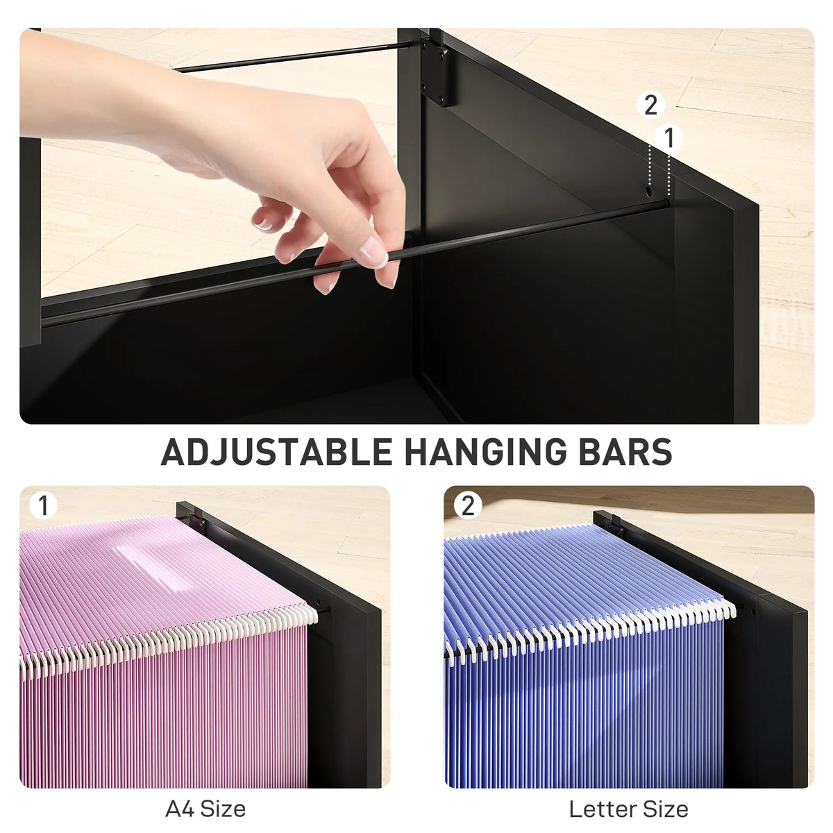 4 Drawer Filing Cabinet with Lock, Adjustable Hanging Bars, Black Office Cabinets & Cupboards at Gallery Canada