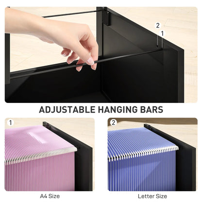 4 Drawer Filing Cabinet with Lock, Adjustable Hanging Bars, Black Office Cabinets & Cupboards at Gallery Canada