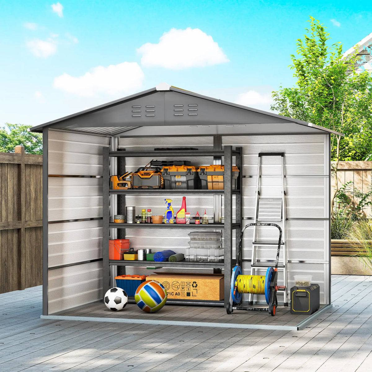 8' x 6' Outdoor Storage Shed, Metal Garden Shed, Dark Grey Sheds at Gallery Canada