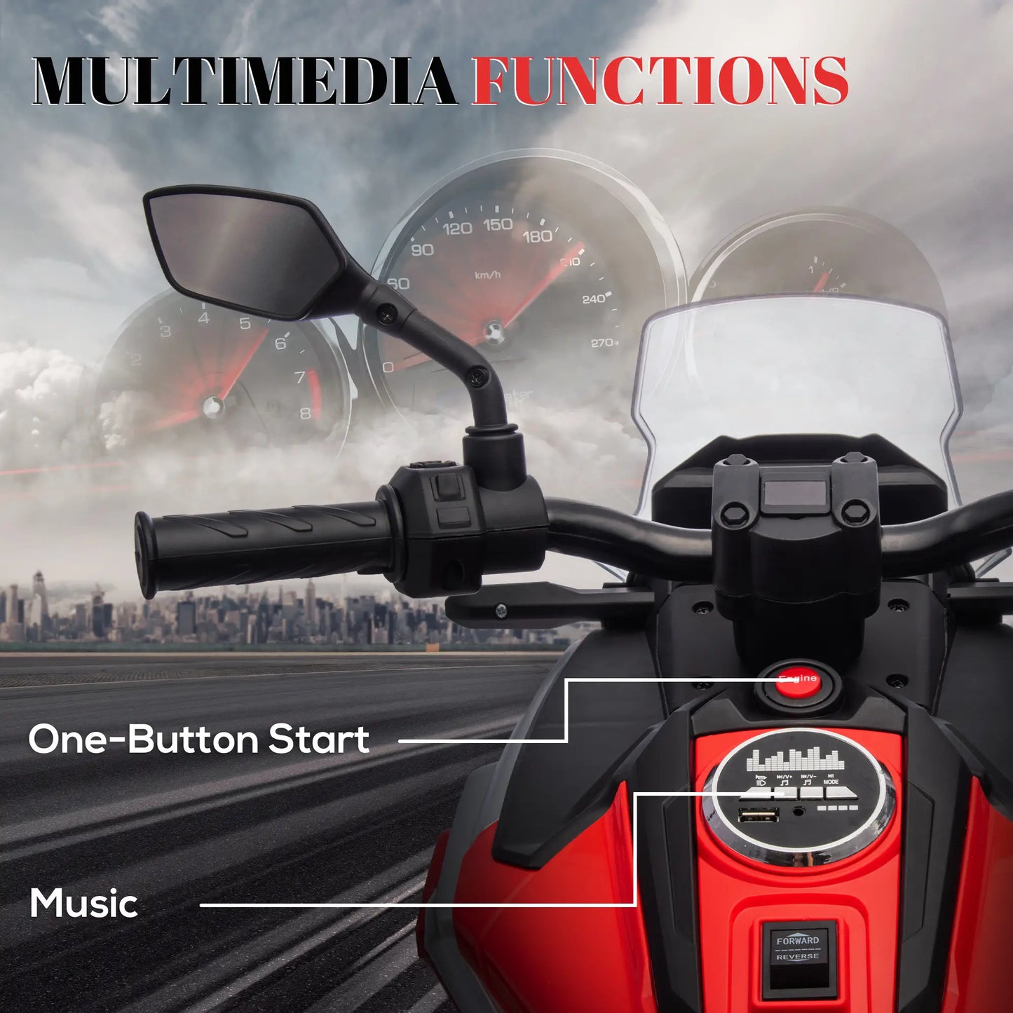 12V Ride on Motorbike for Kids, with Headlights Music Training Wheels, Red Electric Motorcycles at Gallery Canada