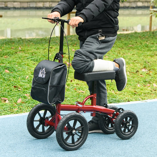 Adjustable Steerable Knee Walker, Foldable, Rubber Wheels, Dual Brake, Red Knee Walker & Wheelchair Ramps Red at Gallery Canada