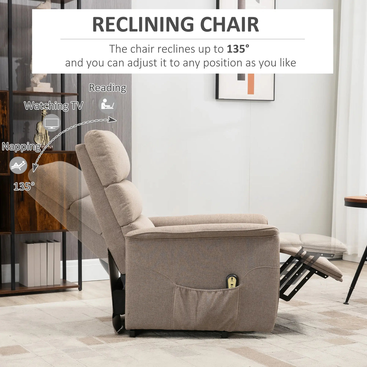 Power Lift Chair Recliner with Remote, Side Pockets, Brown
