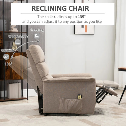 Power Lift Chair Recliner with Remote, Side Pockets, Brown
