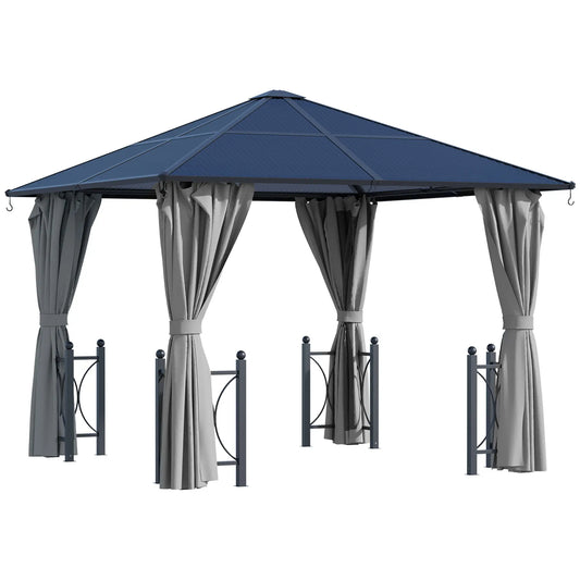 10' X 10' Hardtop Gazebo With PC Roof, Aluminum Frame, Curtains, Netting Gazebos Black and Grey at Gallery Canada
