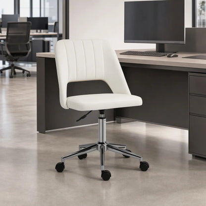 Mid Back Office Chair, Velvet Fabric, Swivel, Cream White Office Chairs at Gallery Canada