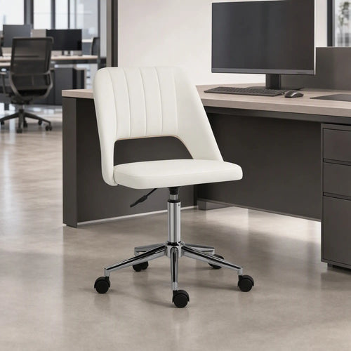 Mid Back Office Chair, Velvet Fabric, Swivel, Cream White